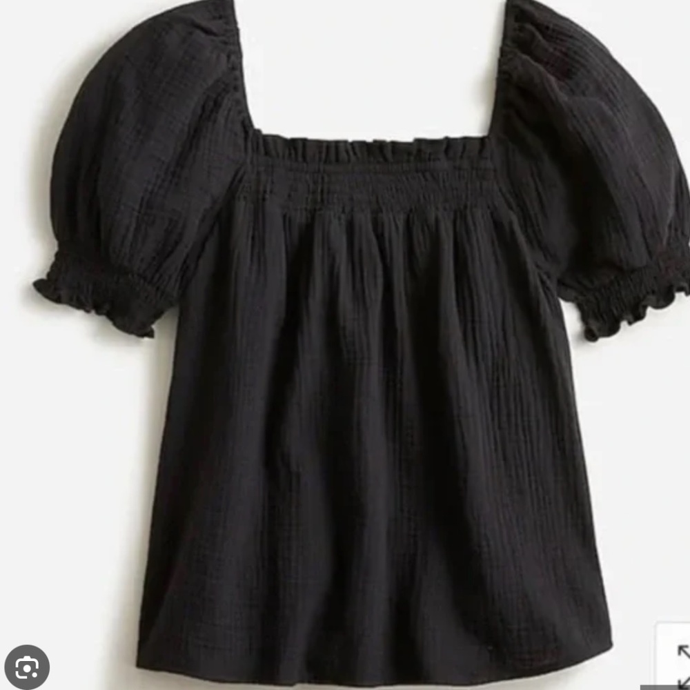 J. Crew Squareneck puff-sleeve soft gauze baby doll top in black - Picture 2 of 5